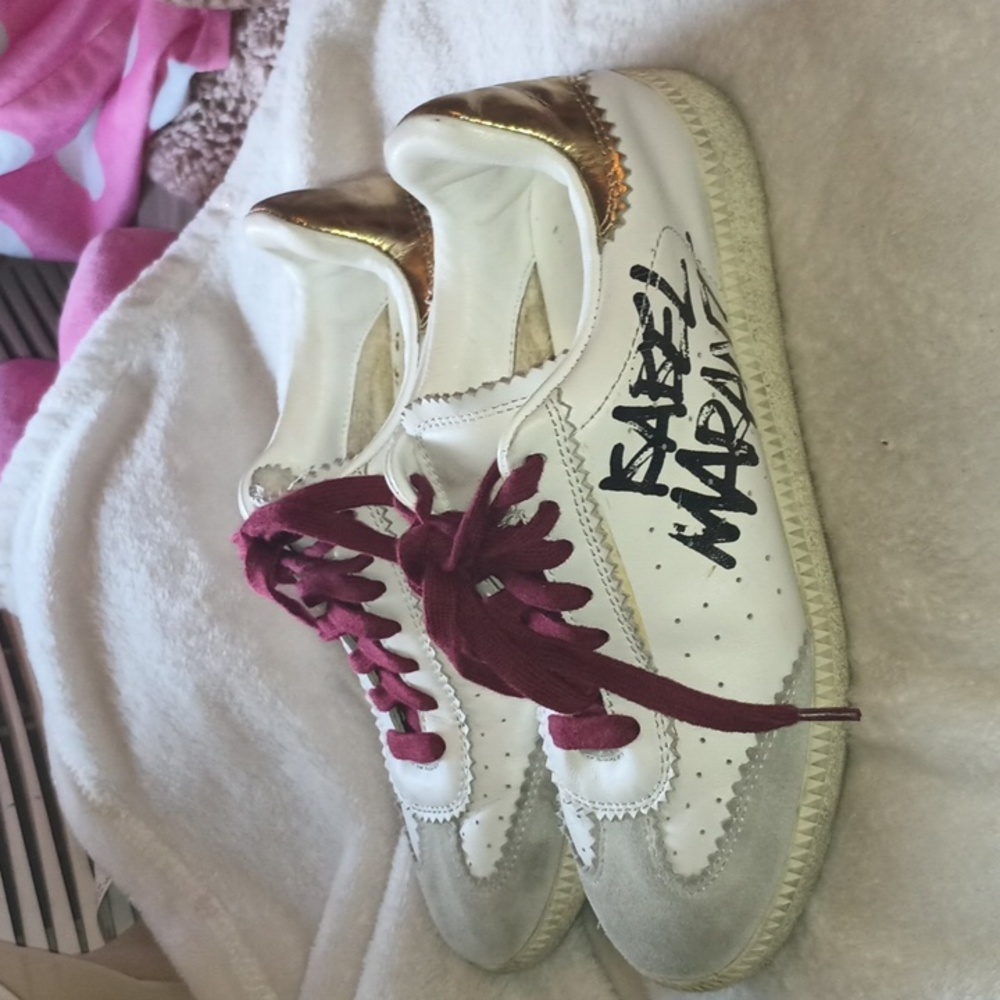 Isabel Marant Bryce printed leather and suede sneakers in white